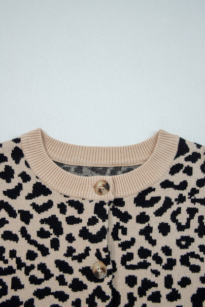 Leopard Drop Shoulder Chunky Knitted Cardigan Sweater