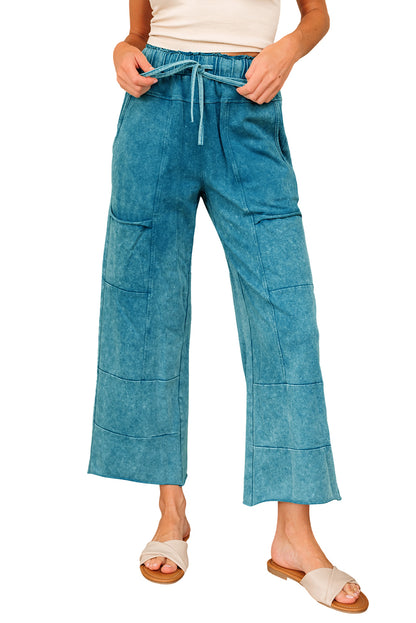 Mineral Wash High Waist Wide Leg Pants with Pockets