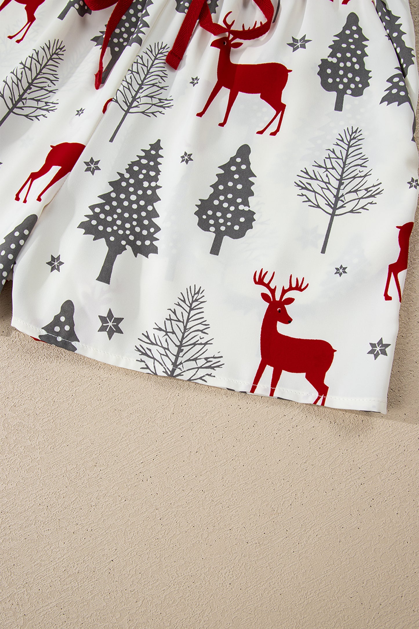 Red Reindeer Christmas Print Long Sleeve Pajama Shorts Set