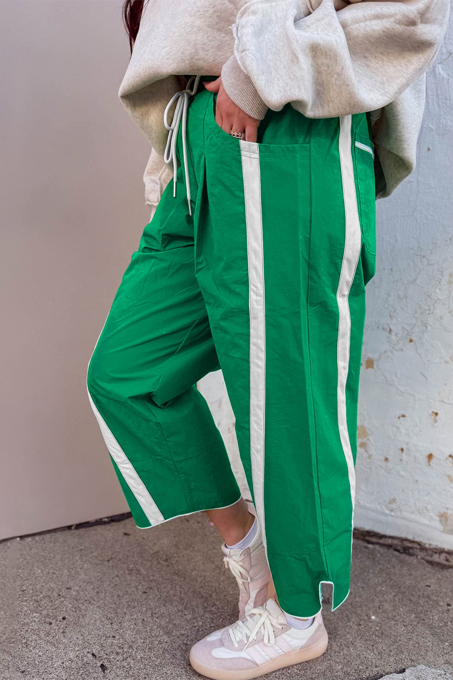 Game Day Side Stripe Drawstring Cropped Wide Leg Pants