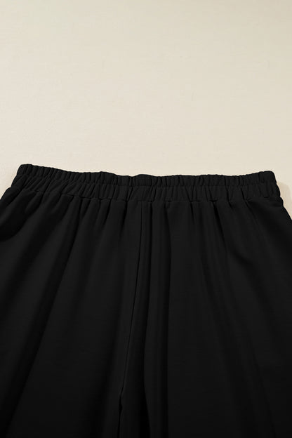 Black Plus Size Elastic Waist Asymmetrical Loose Capris Pants