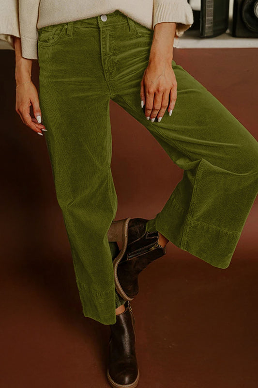 Vineyard Green Corduroy High Waist Wide Leg Casual Pants