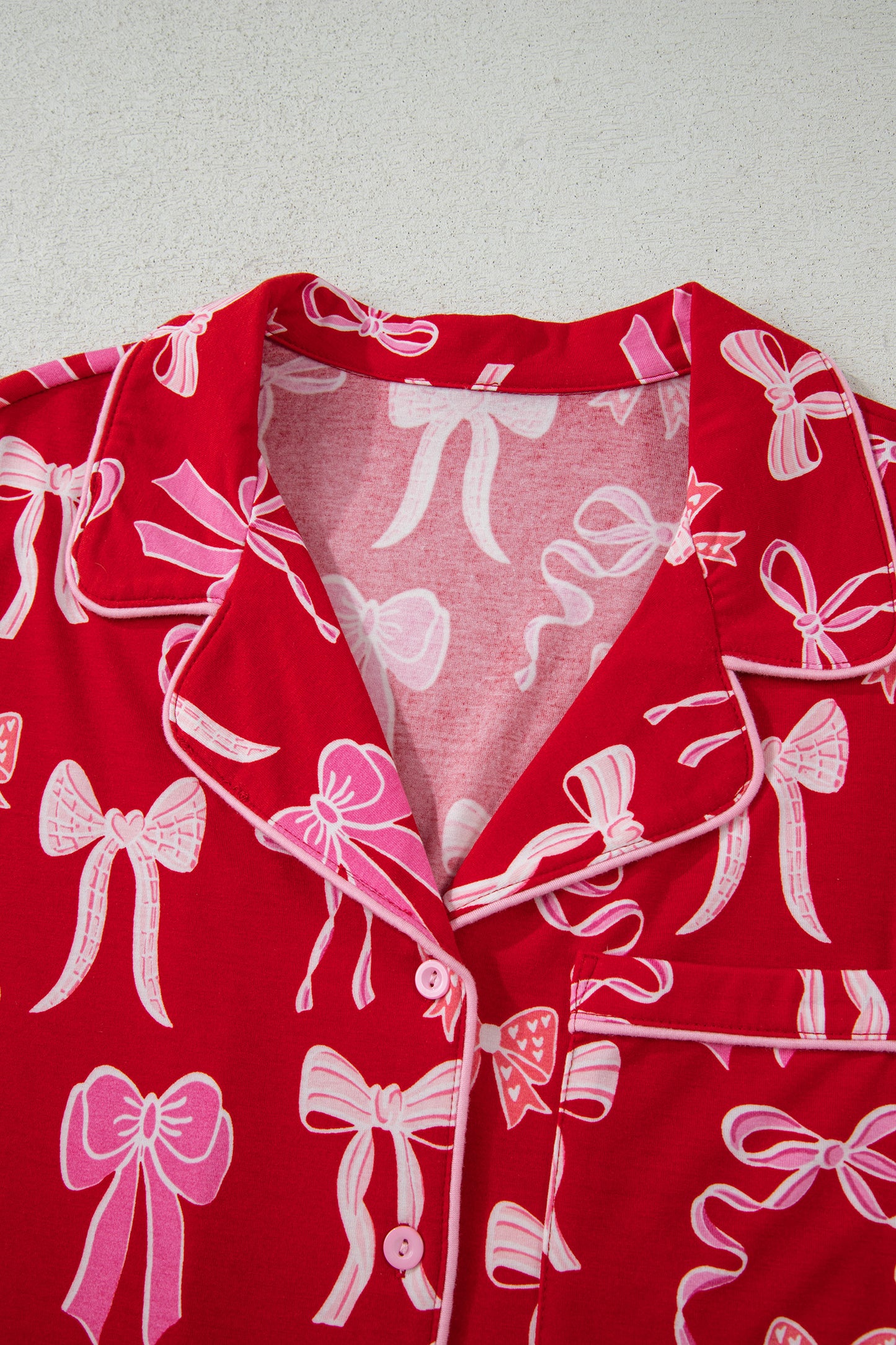 Valentine Red Bow Print Ruffle Pajama Shorts Set for Women