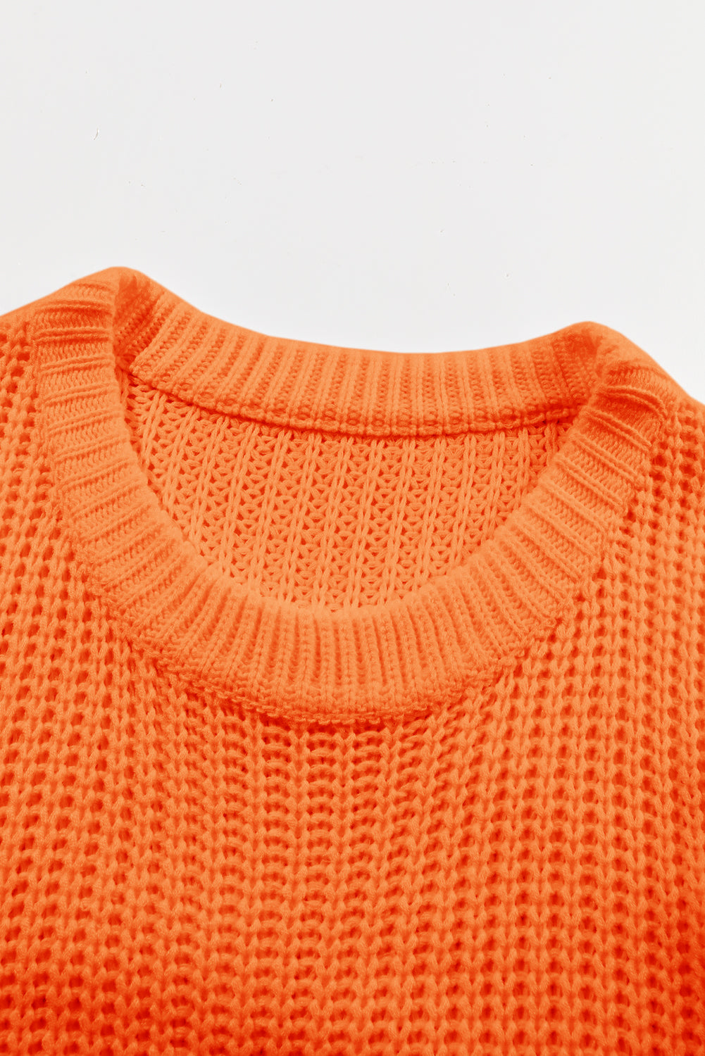 Orange Ribbed Knit Sweater Oversized Wide Neck Pullover