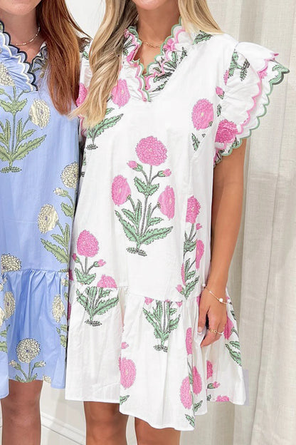 Floral Embroidered V Neck Mini Dress Women Casual