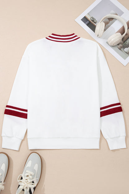 Varsity Letter A Graphic V Neck Striped Game Day Sweatshirt