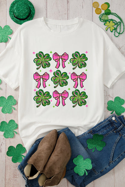 St. Patrick’s Day Shamrock Bow Graphic White Tee