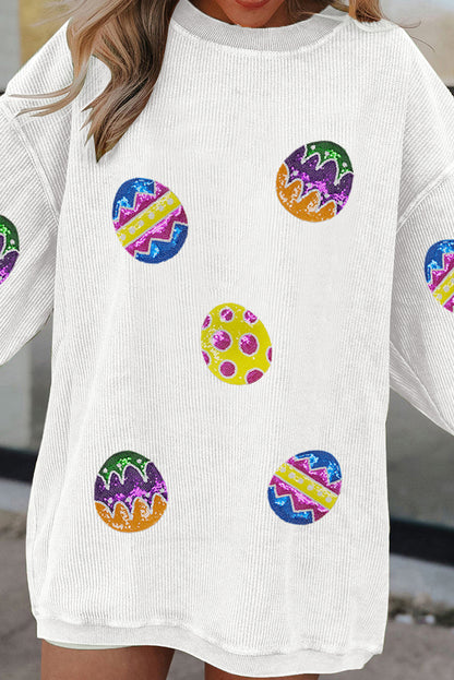 Easter Egg Sequin Corded Oversized Pullover Sweatshirt