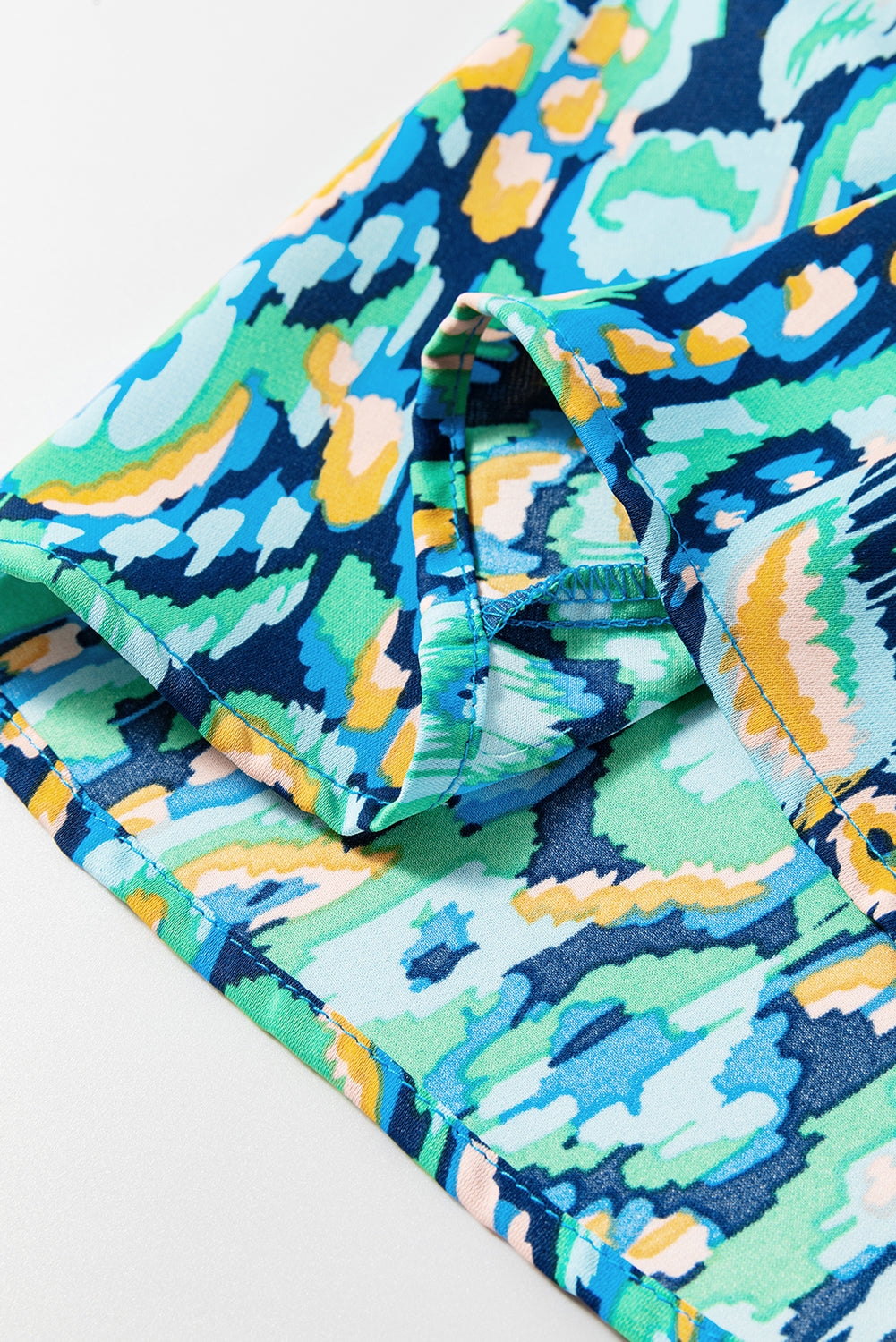 Green Abstract Print V Neck Puff Sleeve Smocked Romper