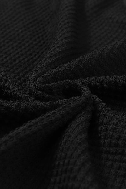 Black Waffle Knit Oversized Top with Side Slits