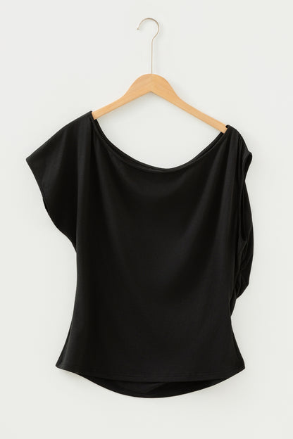 Pink Plus Size Asymmetric Neck Short Sleeve Blouse