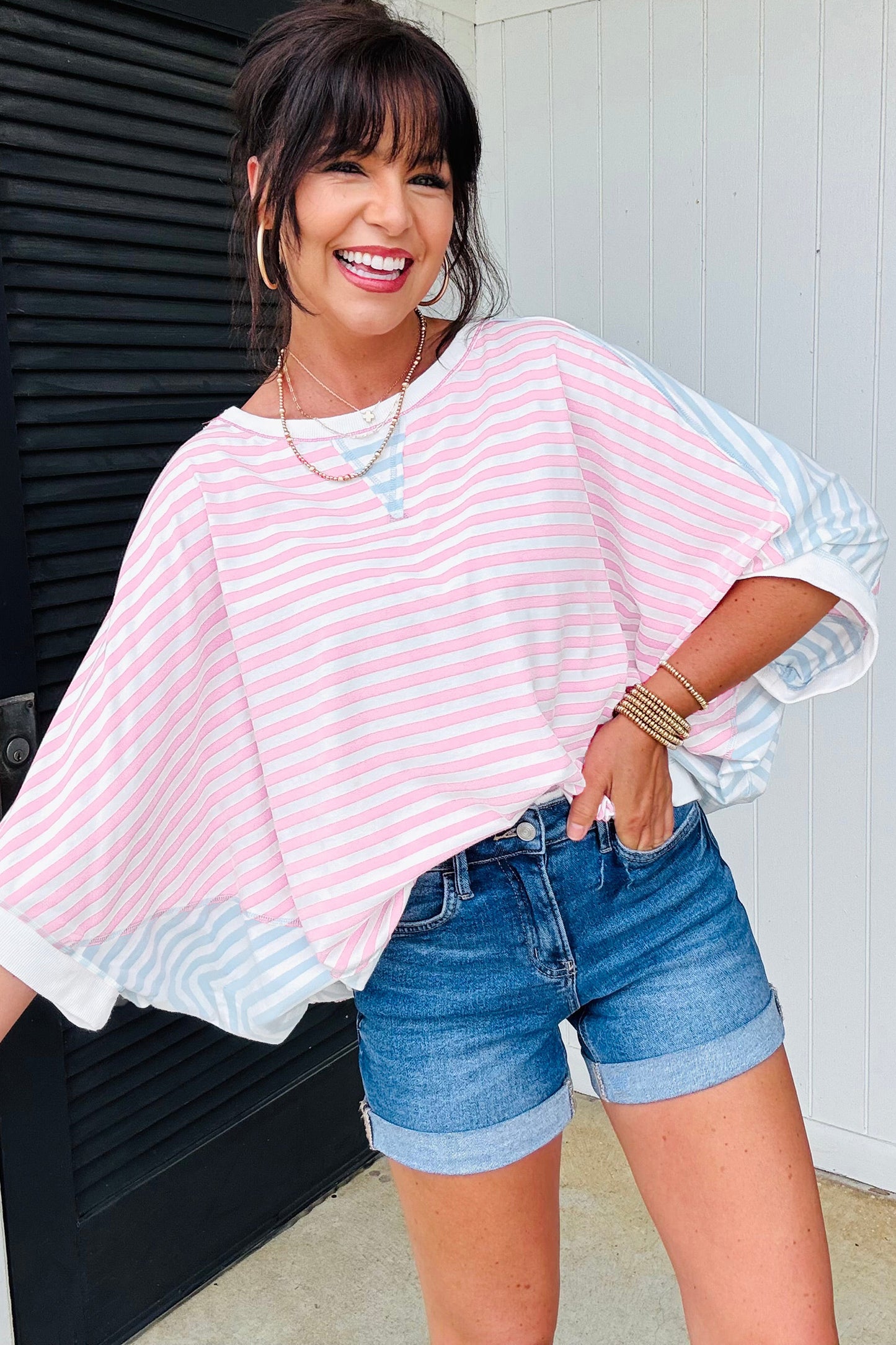 Striped Oversized T Shirt Colorblock Casual Loose Top
