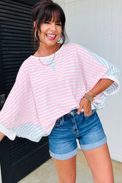 Striped Oversized T Shirt Colorblock Casual Loose Top