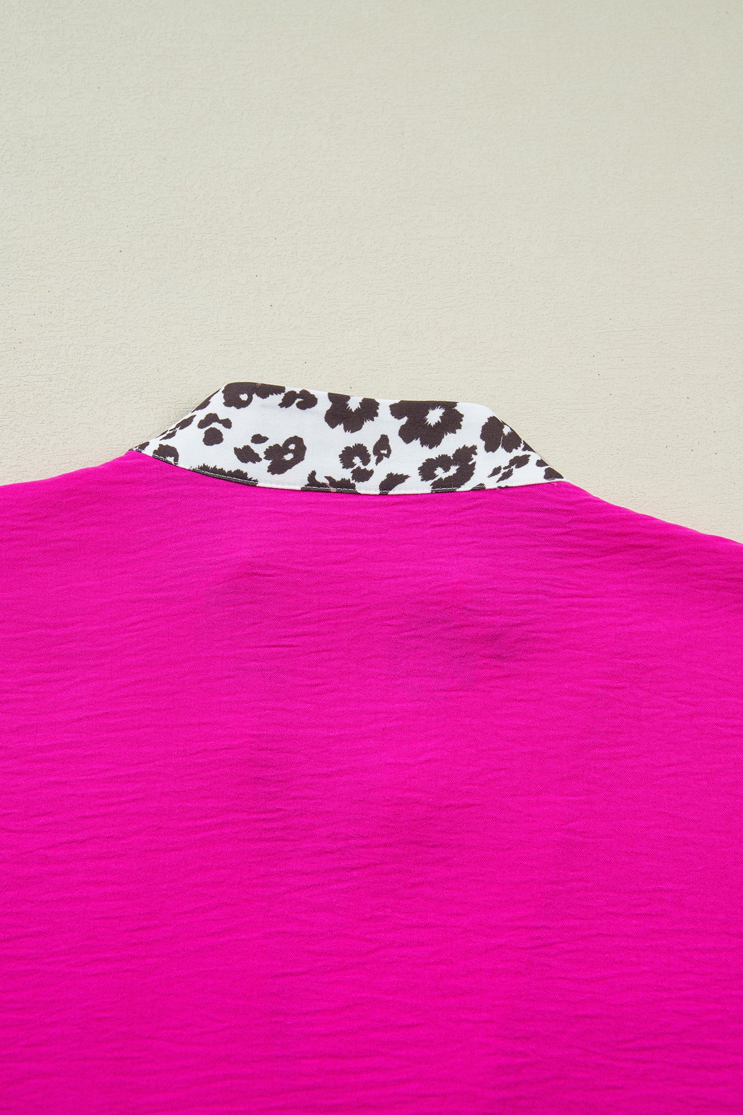 Rose Leopard Trim V Neck Dolman Sleeve Blouse Loose Fit Top