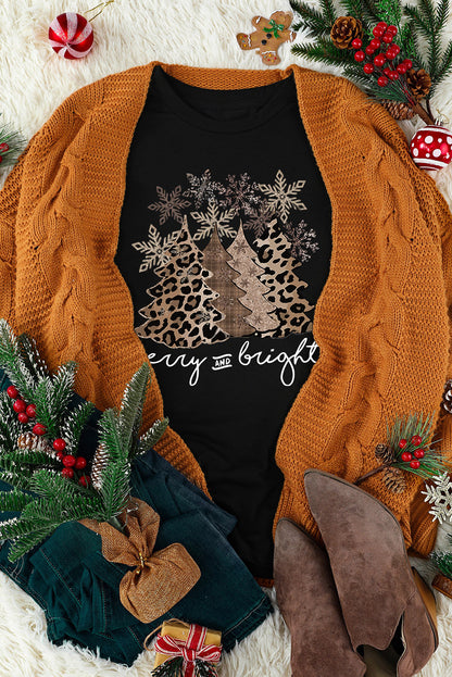 Leopard Print Christmas Tree Graphic Holiday T Shirt