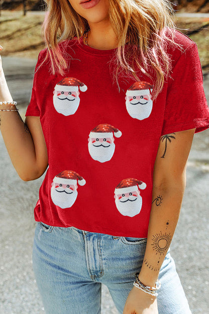 Santa Claus Graphic Christmas Faux Sequin T Shirt