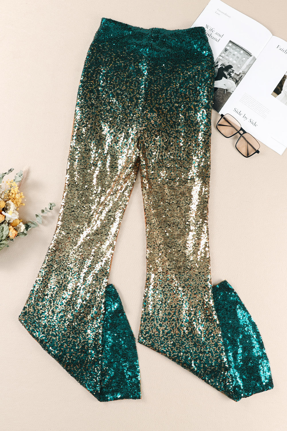 Mardi Gras Green Ombre Sequin Flare Pants