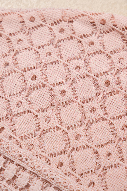 Mist Green Lace Patchwork Waffle Knit Summer Top