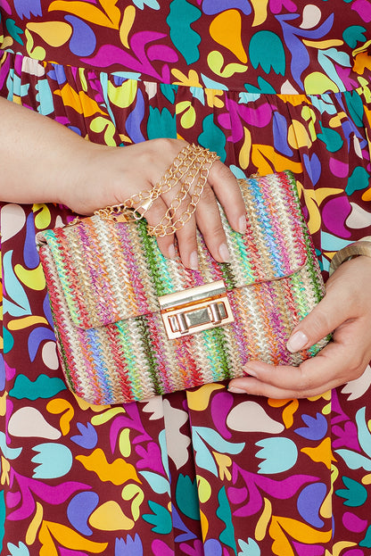 Multicolour Bohemian Woven Gold Chain Shoulder Bag