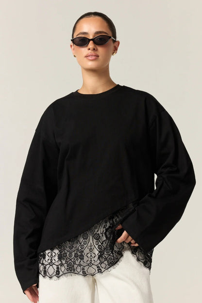 Solid ViscoseBlend Top BohoChic LaceHem Blouse