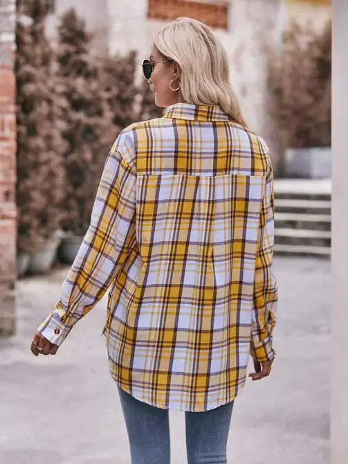 Women’s Caramel Plaid Oversized Flannel Button Down Shirt