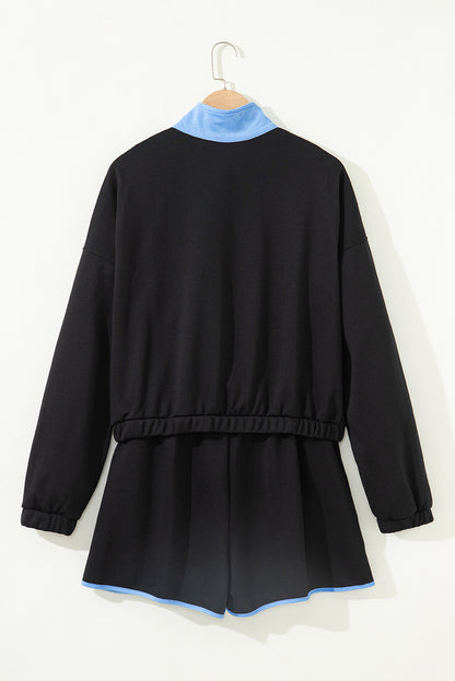 Color Block Patchwork Pullover and Shorts 2pcs Set