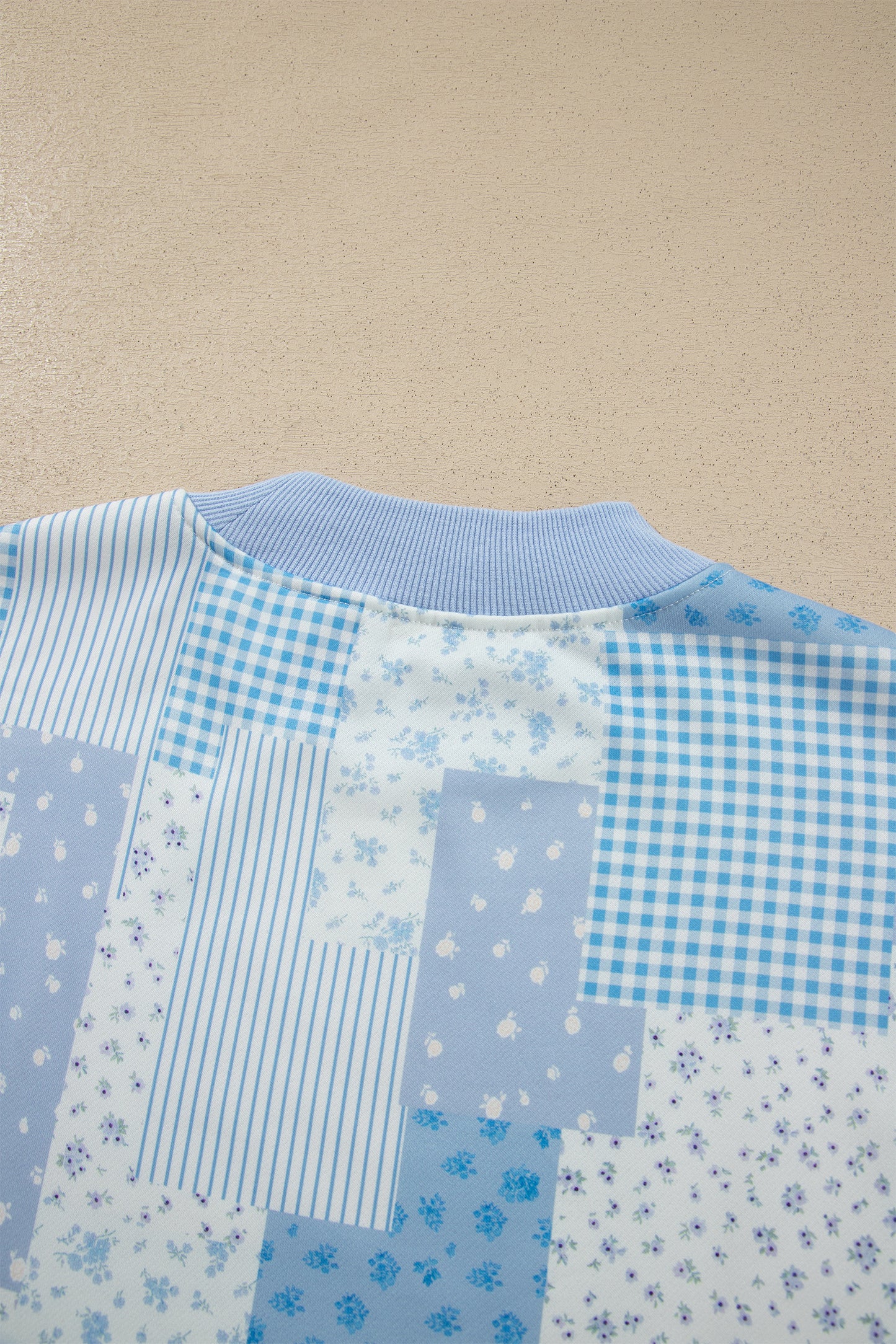 Sky Blue Floral Patchwork Pullover Shorts Set