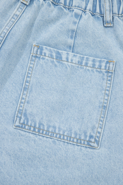 Beau Blue Studded Side Slit Wide Leg Jeans Frayed Pockets