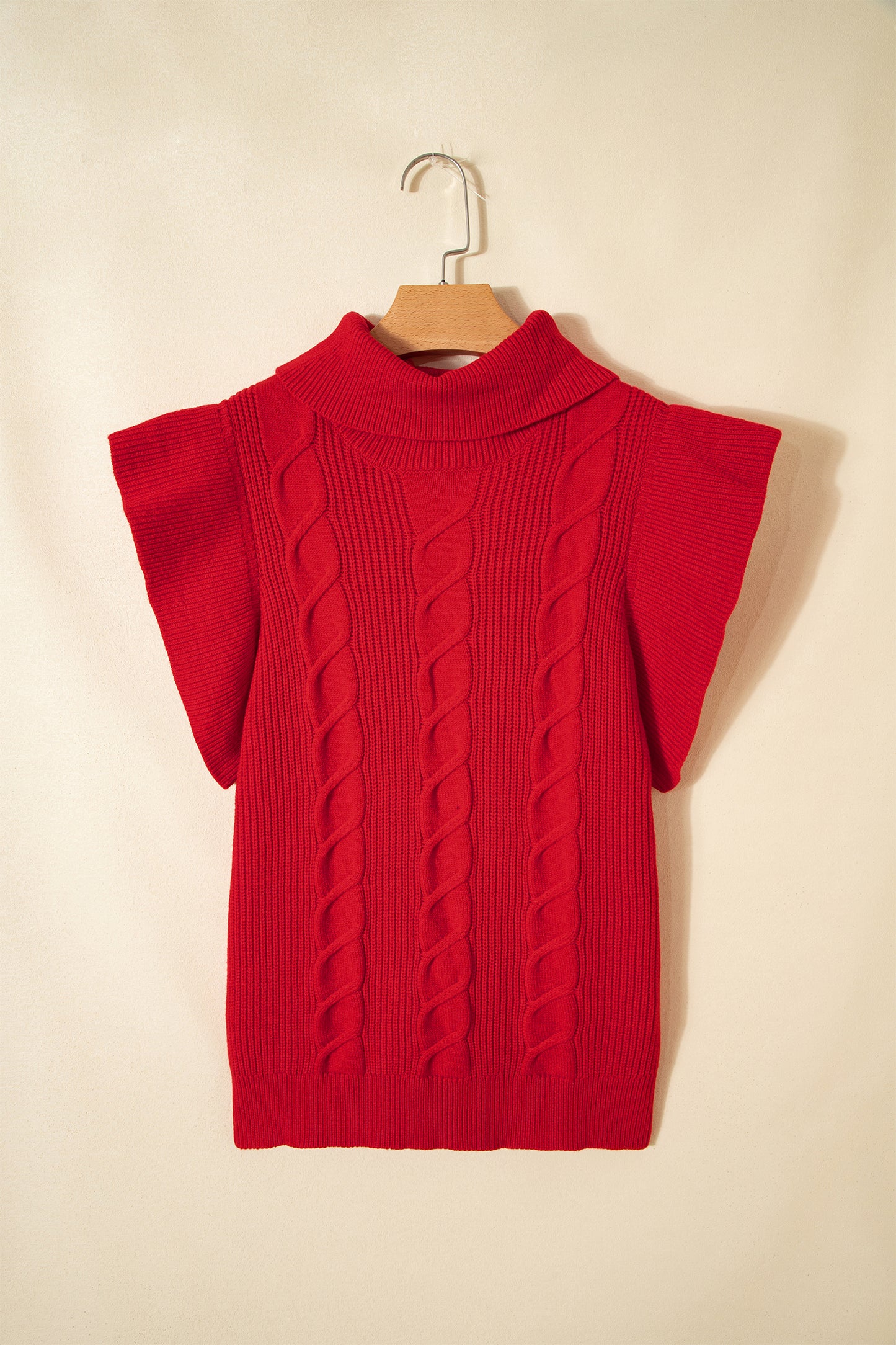 Western Cable Knit Turtleneck Ruffle Sleeve Sweater Top