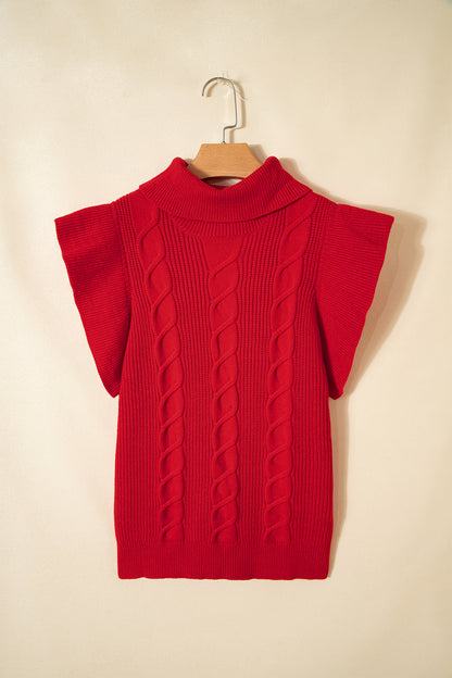 Western Cable Knit Turtleneck Ruffle Sleeve Sweater Top