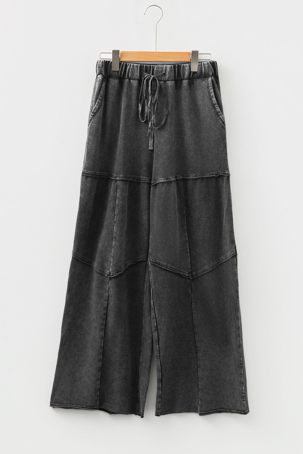 Women's Black Mineral Wash Wide Leg Patchwork Pants
