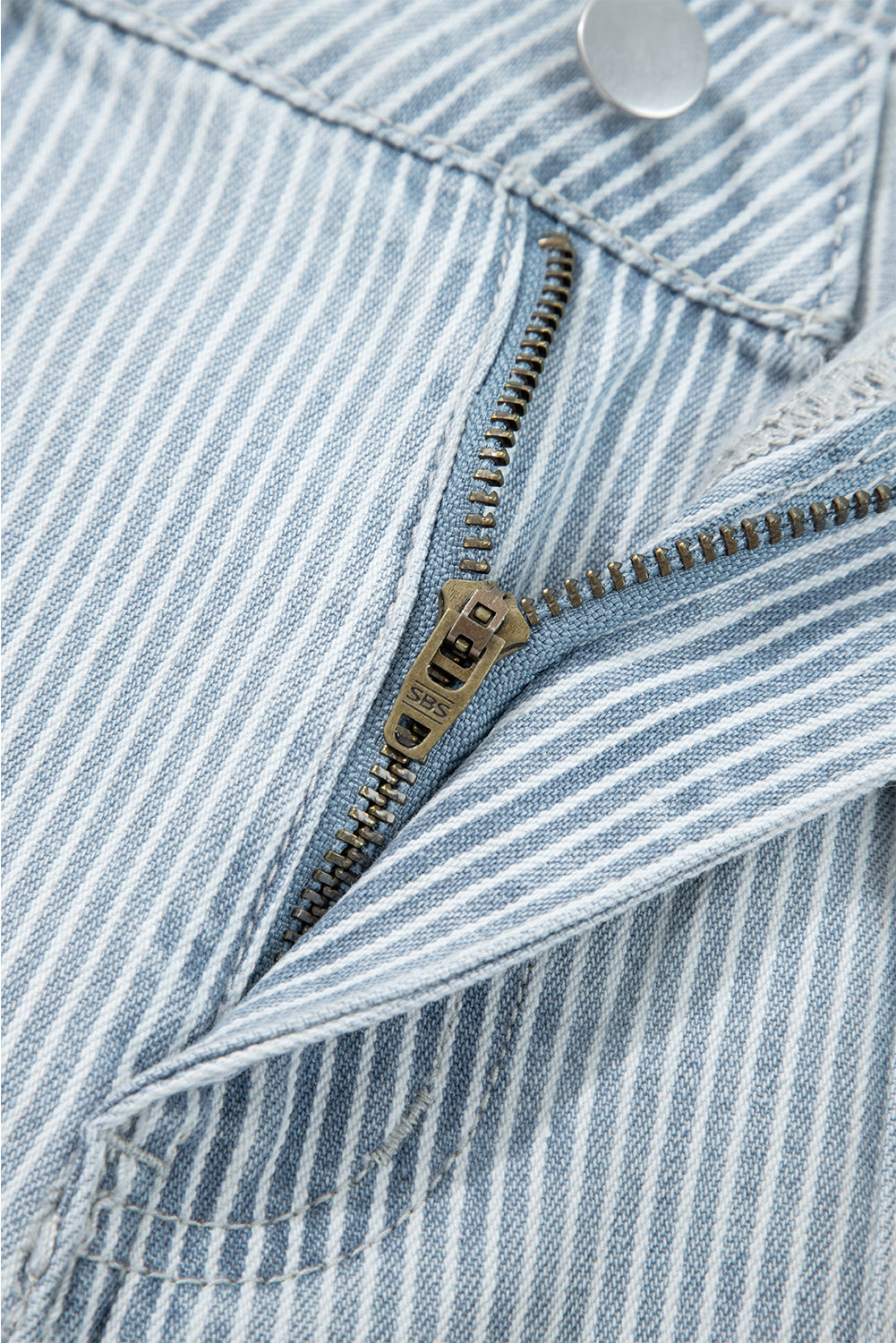 Sky Blue Pinstripe Wide Leg Jeans with Button Flap Pockets