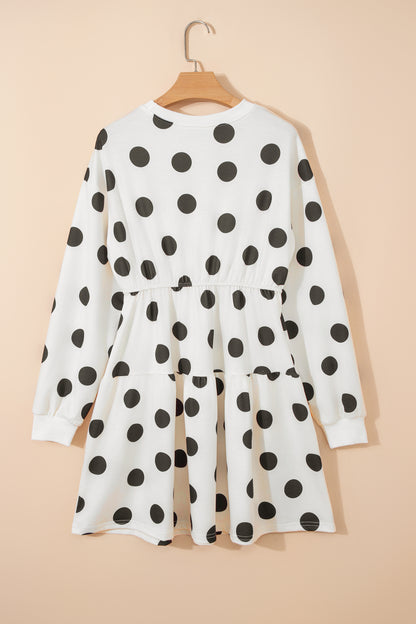 Pink Polka Dot Long Sleeve Tiered Mini Dress