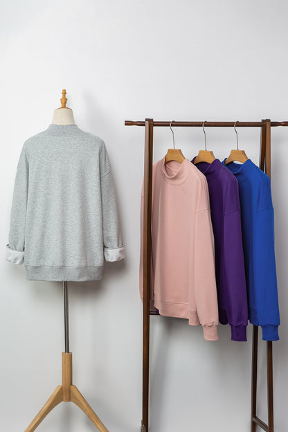 Oversized Mock Neck Sweatshirt Drop Shoulder Pullover