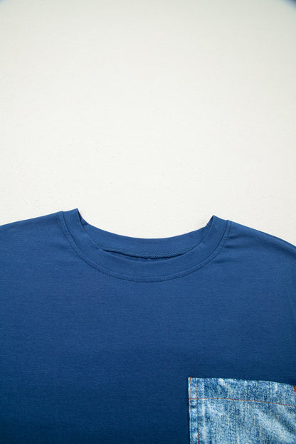 Pocket Tee Women Contrast Denim Pocket Casual T Shirt