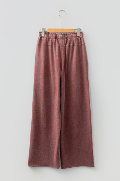 Mineral Wash High Waist Wide Leg Pants with Pockets