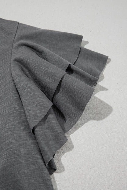 Dark Grey Ruffle Sleeve Casual Tee Boutique Summer Top