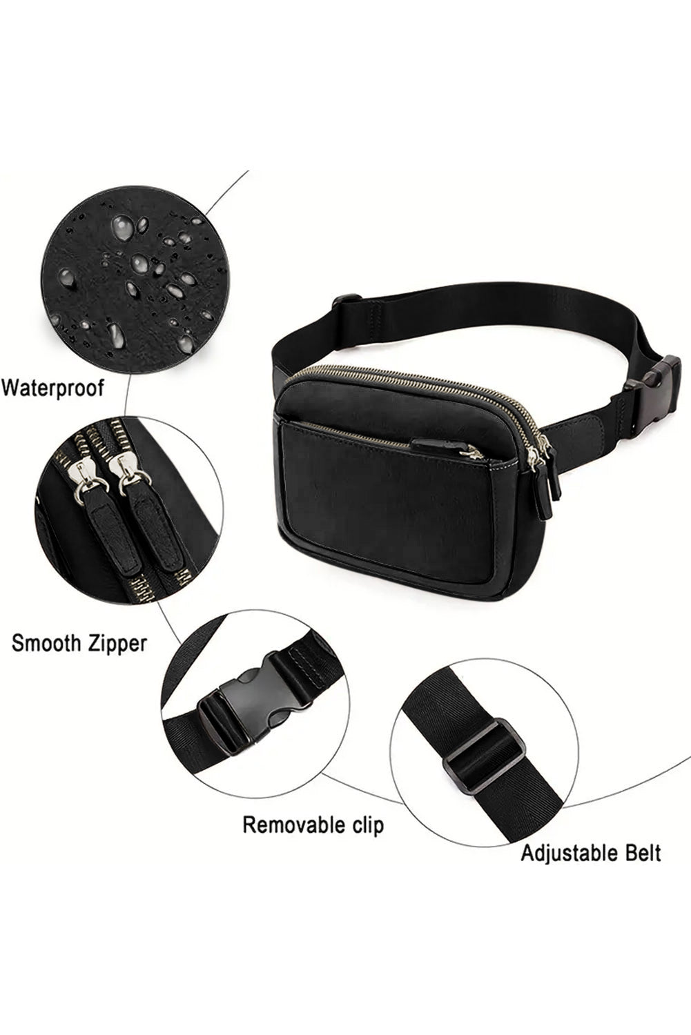 Black PU Leather Mini Crossbody Sling Bag Adjustable Strap