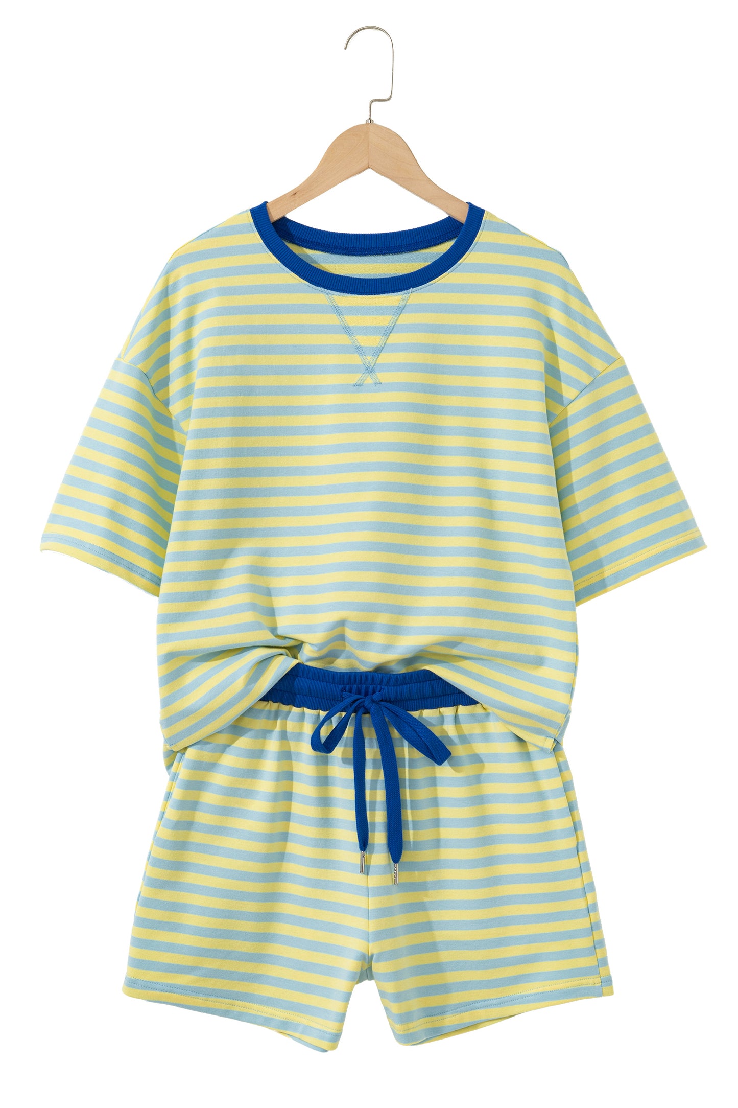 Striped Lounge Set Womens Tee and Drawstring Shorts