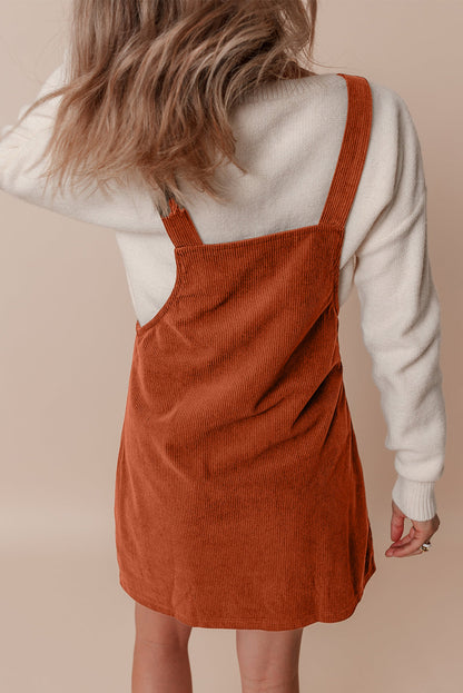 Sleeveless Corduroy Jumper Dress with Utility Pockets