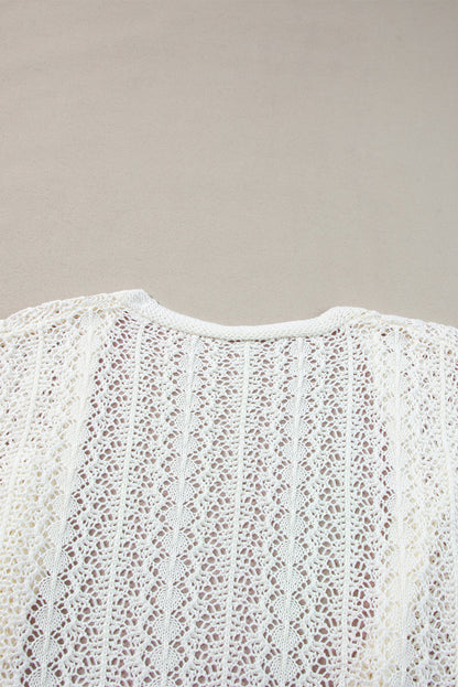 Chic Hollow Out Knit Cardigan with Drop Shoulders
