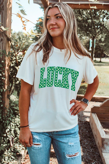 St. Patrick’s White Lucky Checkerboard Graphic Tee