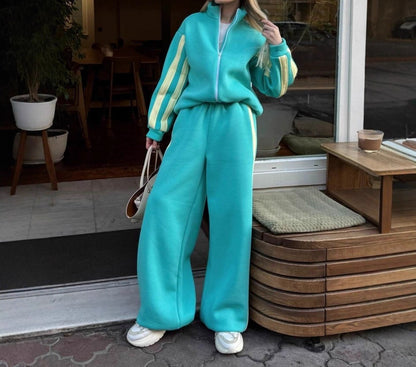 Women's Color Block Zip Up Jacket Sweatpants 2 Piece Set