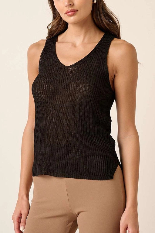 Lightweight Knit V Neck Sleeveless Sweater Tank Top