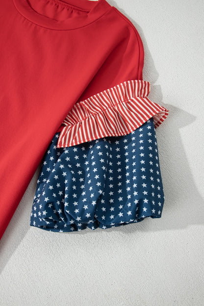 Patriotic Stars and Stripes Puff Sleeve Fourth of July Top