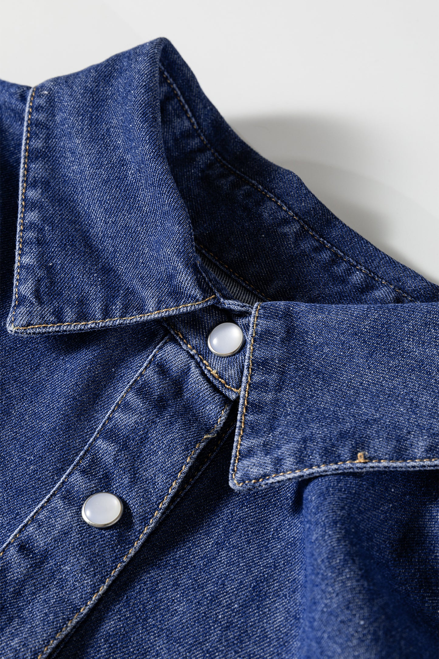 Ashleigh Blue Denim Shirt Collar Long Sleeve Flared Dress