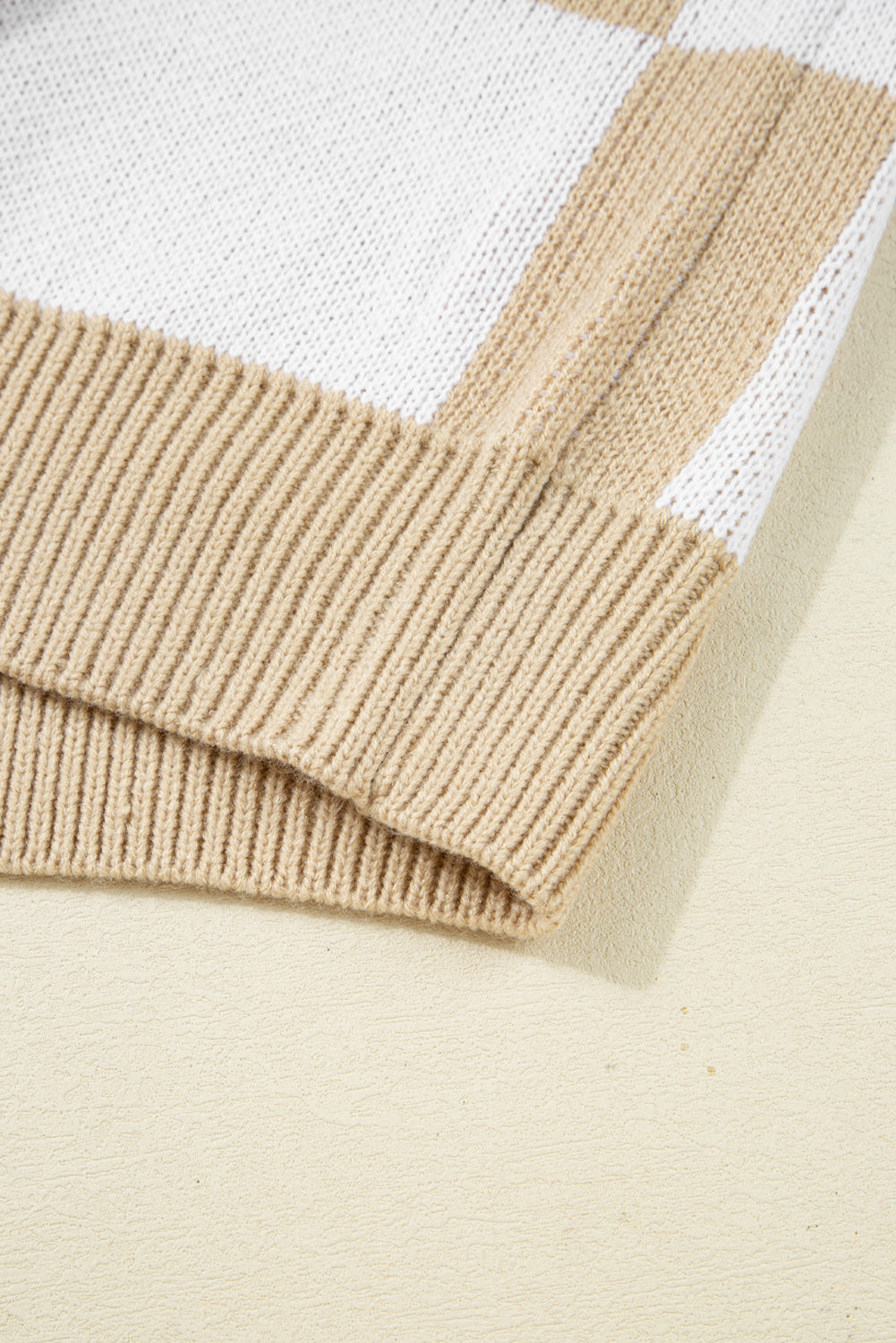 Checkered Polo Collar Loose Knit Sweater