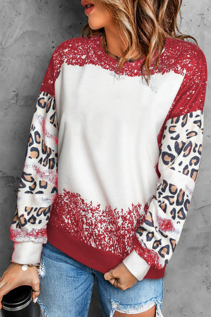 Black Tie Dye Leopard Drop Shoulder Crewneck Sweatshirt
