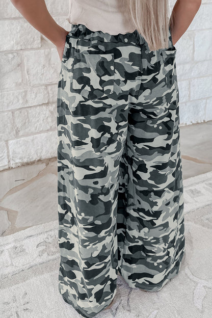 Green Western Camouflage Print Drawstring Casual Pants