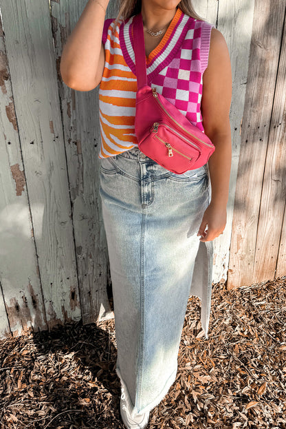 Game Day Checkerboard Stripe Colorblock Sweater Vest